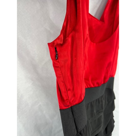 Express Sz 12 Red & Black Mini Dress Club Evening Comfy Black Ruched Body-con - Picture 3 of 4